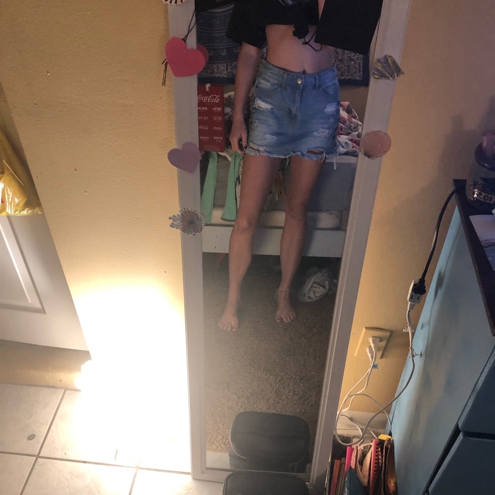 Distressed jean skirt